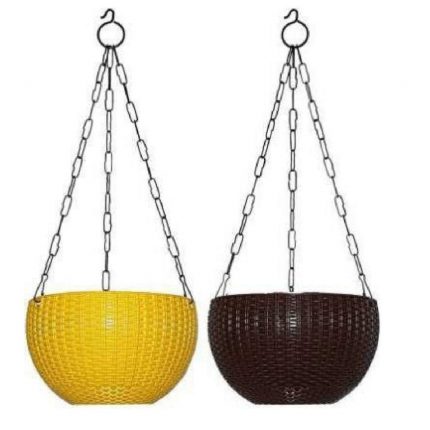 Palomino Plastic Container Set Euro Basket Hanging Pot Railing Pot Hook Pot (Pack of 2 pcs Euro Basket) Plant Container Set (Pack of 2, Plastic)
