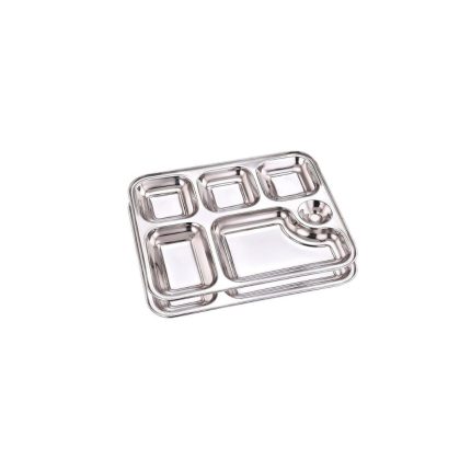 Palomino 6 in 1 Stainless Steel Plates with Compartments | Tiffin Plates | Idli Sambhar Plates | Partition Plates | Breakfast Plate | Steel Plates for Lunch | Dinner (Set of 2 Plates)