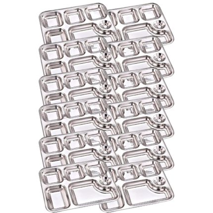 Palomino 6 in 1 Stainless Steel Plates with Compartments | Tiffin Plates | Idli Sambhar Plates | Partition Plates | Breakfast Plate | Steel Plates for Lunch | Dinner (Set of 12 Plates) (Copy)