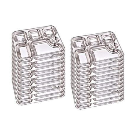 Palomino 6 in 1 Stainless Steel Plates with Compartments | Tiffin Plates | Idli Sambhar Plates | Partition Plates | Breakfast Plate | Steel Plates for Lunch | Dinner (Set of 24 Plates) (Copy)